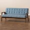 Baxton Studio Asta Mid-Century Blue Velvet Upholstered Walnut Finished Wood Sofa 160-9944 - alternate 3